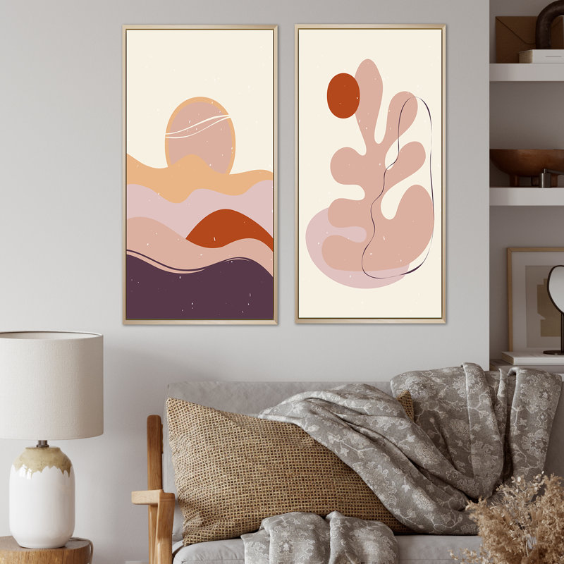 Primitive Abstract Retro Shapes III - ensemble de 2 impressions, H 40 po x l 40 po x P 1,5 po, Cadre brun