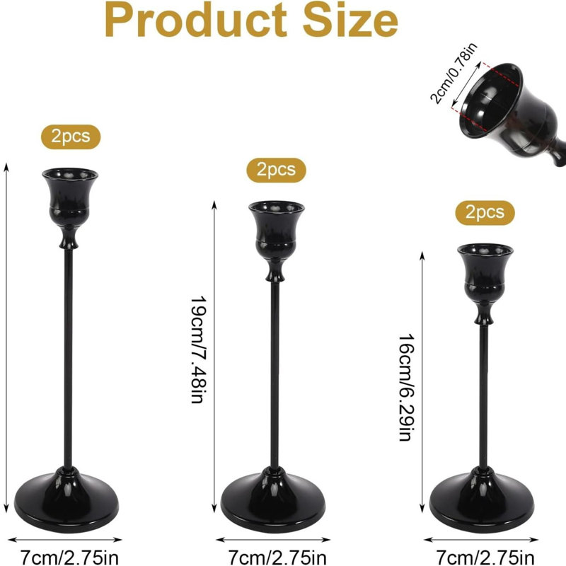 6-piece Black Metal Taper Candle Holders Set