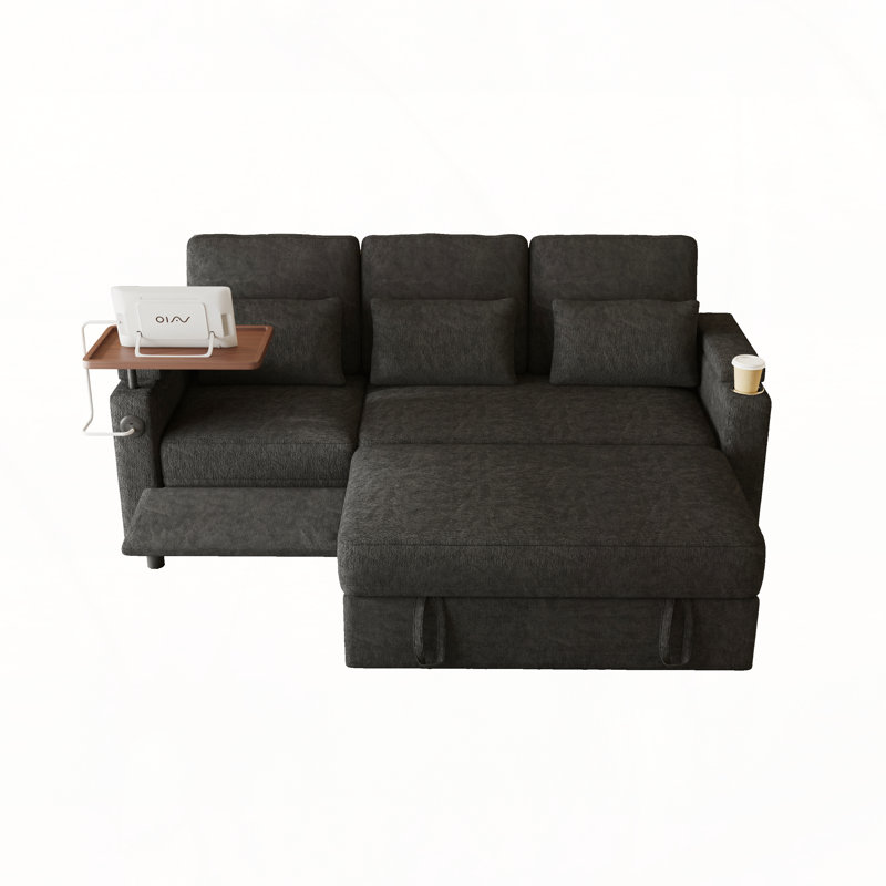 3-in-1 Foldable Sofa Bed, Black Chenille