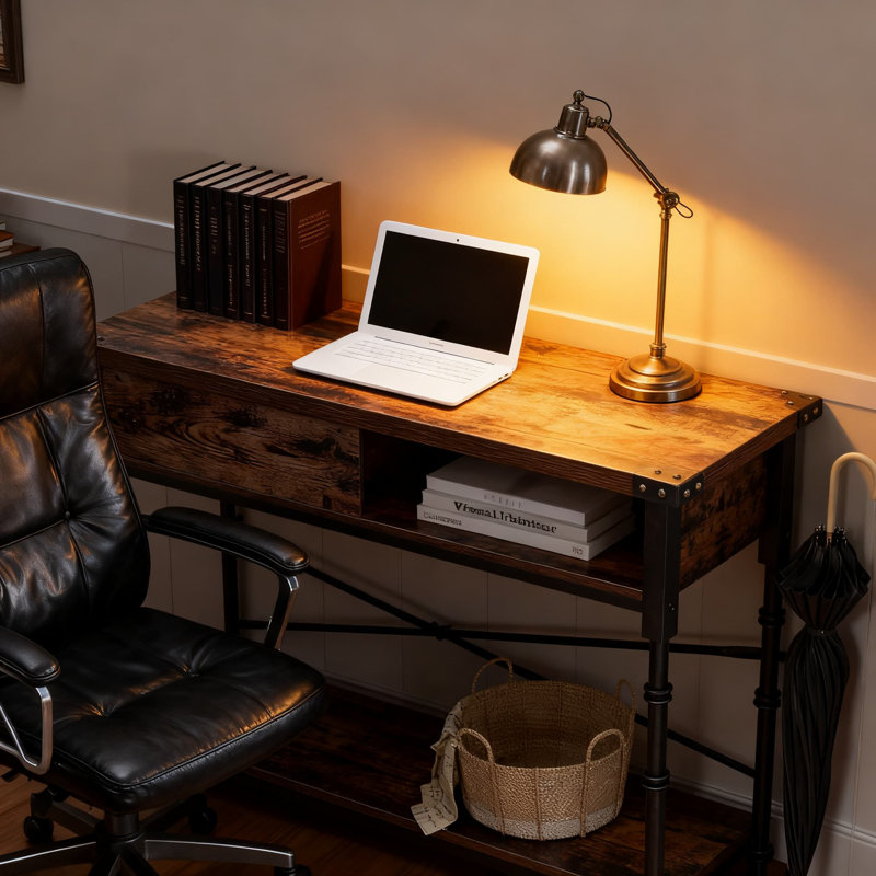 Console industrielle avec tiroirs, canapé étroit avec tablette de rangement pour l'entrée, le couloir et le salon