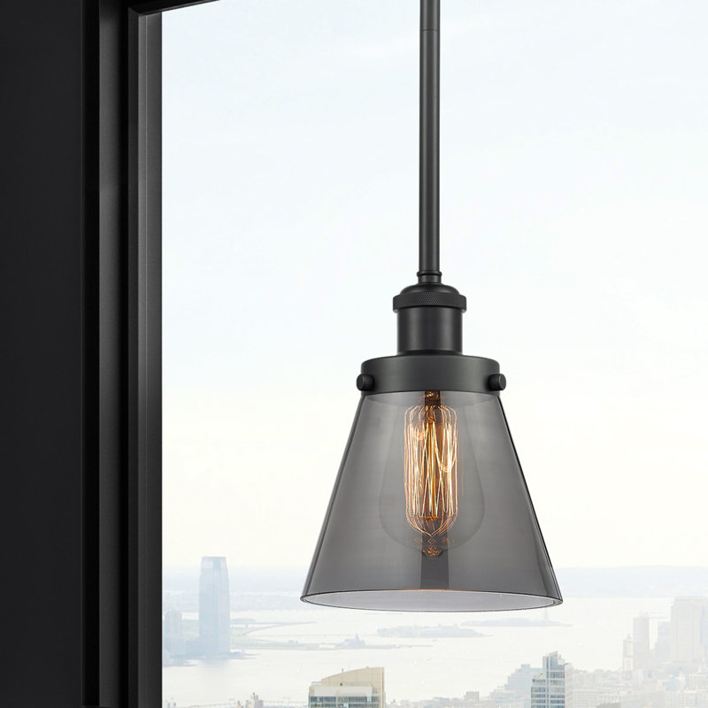 Ballston Urban Cone - 1 Light 6" Stem Hung Mini Pendant, Matte Black, No Bulb Included, Plated Smoke
