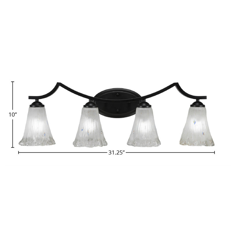 Zilo 4 Light Bath Bar Shown In Graphite Finish With 5.5" Fluted Frosted Crystal Glass, Matte Black