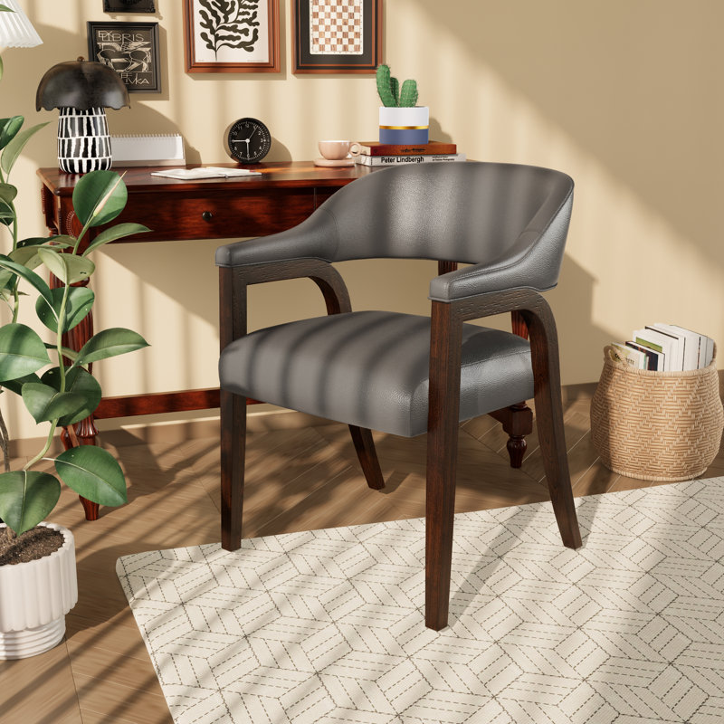 LUMERA Collection Single Mid-Century Modern Dining Chairs, Upholstered Faux Leather, Solid Wood Frame, Comfortable Kitchen & Dining Room Seating Gray