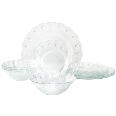 Gibson Home 12 Piece Apple Delight Textured Glass Dinnerware Set in Clear
