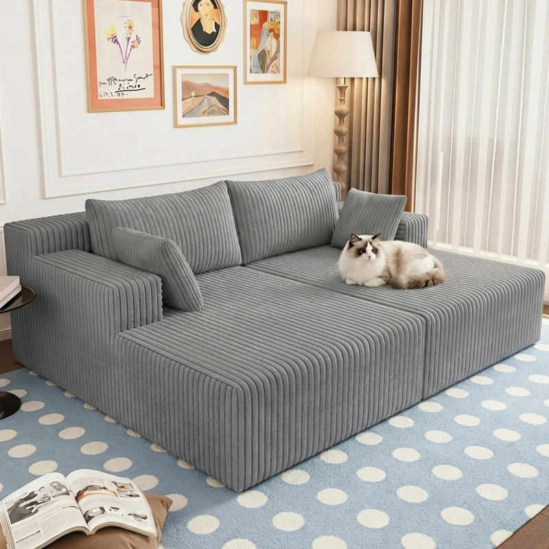 Boneless 71" Oversized Chaise Lounge Chair,Sectional Double Lounge Chaise with Pillows, Upholstered Corduroy Boneless Lounge Chair, Fluffy Modern Loveseat Sleeper Sofa for Living Room or Bedroom