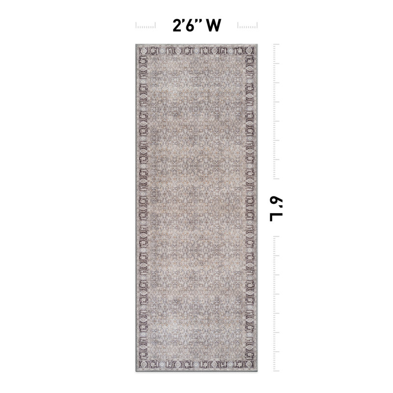 Tapis gris Elise - lavable à la machine, texture à poils plats avec envers antidérapant, Tapis de couloir 2 pi 6 po x 6 pi