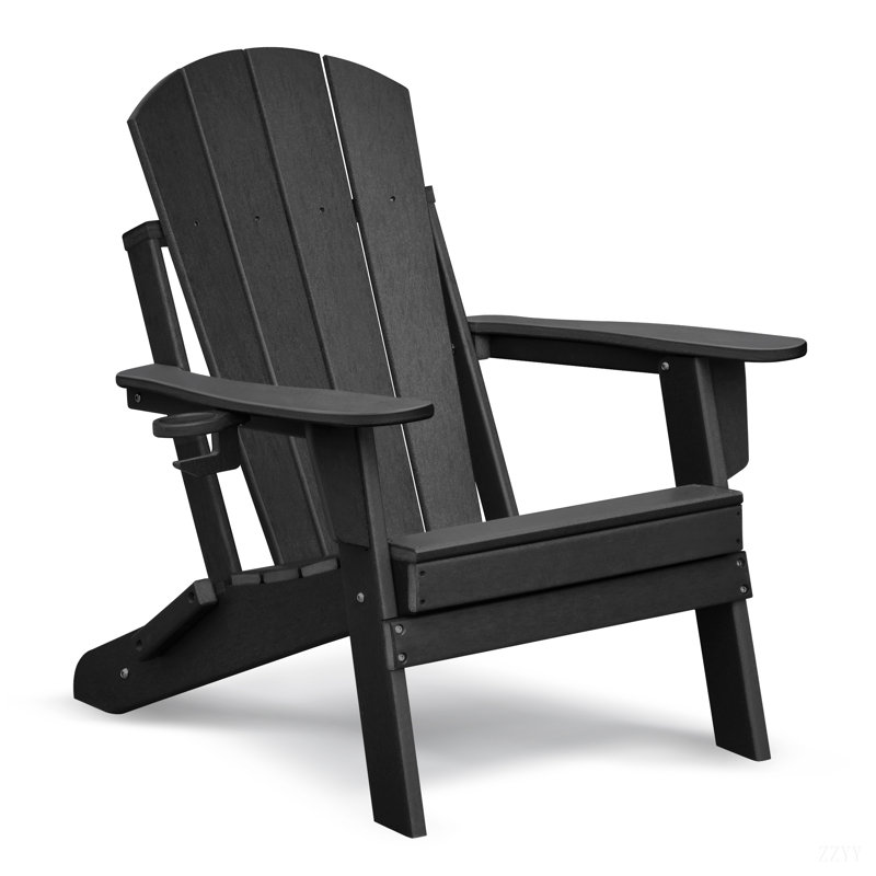 Folding Outdoor Adirondack Chair With Ottoman,HDPE All-Weather Folding Fire Pit Chair,  Ergonomic Design Patio Lawn Chair For Outside Deck Garden Backyardf Balcony