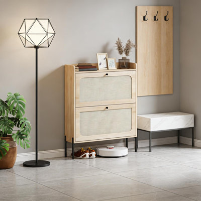 Space-saving Shoe Storage Cabinet, Steel And Particle Board, Boho Chic For Entryways