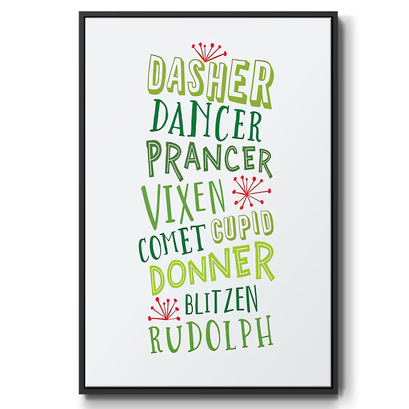 " Reindeer Names - Green ", Black, 25" H x 17" W x 1.5" D