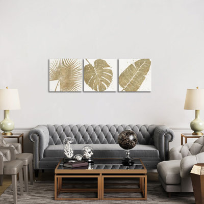 «Gold Leaves Triptych», ensemble d'art mural sur toile tendue (ensemble de 3)