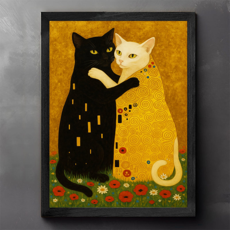 Art encadré noir Deux chats s'embrassant l'un l'autre, H 11 po x l 9 po