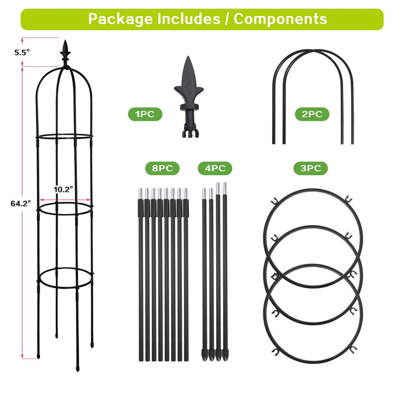 6.2ft Black Garden Obelisk Trellis – Plastic, Lightweight Rustproof Tower Trellis With Sword Top For Climbing Plants/flowers