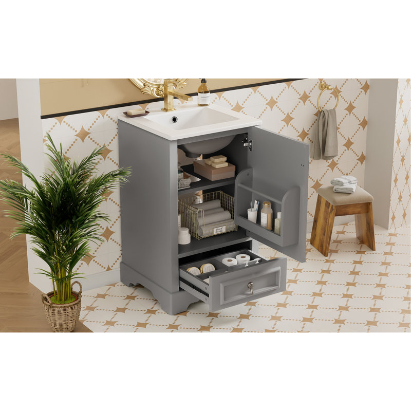 Meuble-lavabo de style moderne de 20 po avec poignée en alliage d'aluminium, charnières à fermeture douce et support de rangement pour porte