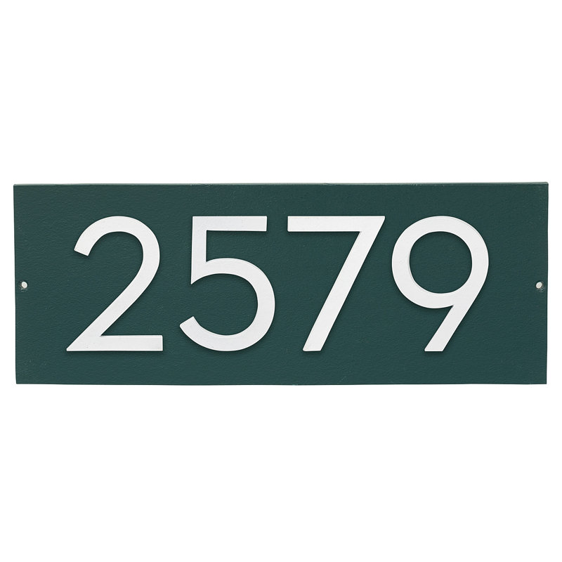 Plaque d’adresse murale flottante linéaire, Vert forêt, Aluminium brossé, Oui