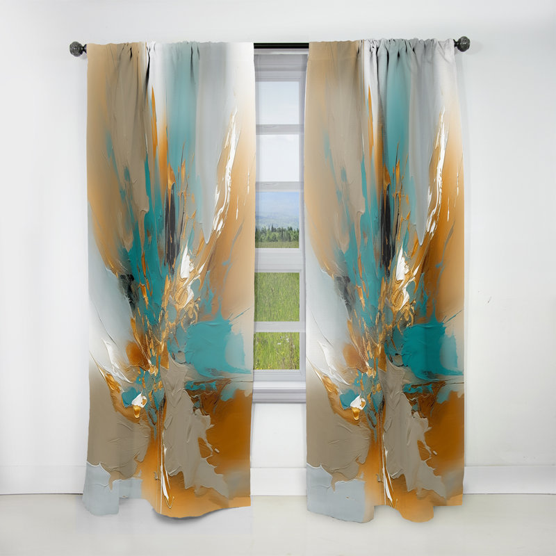 Encre fluide en marbre doré et turquoise I - Rideau moderne - Velours obscurcissant - 1 panneau, L 52 po x L 95 po