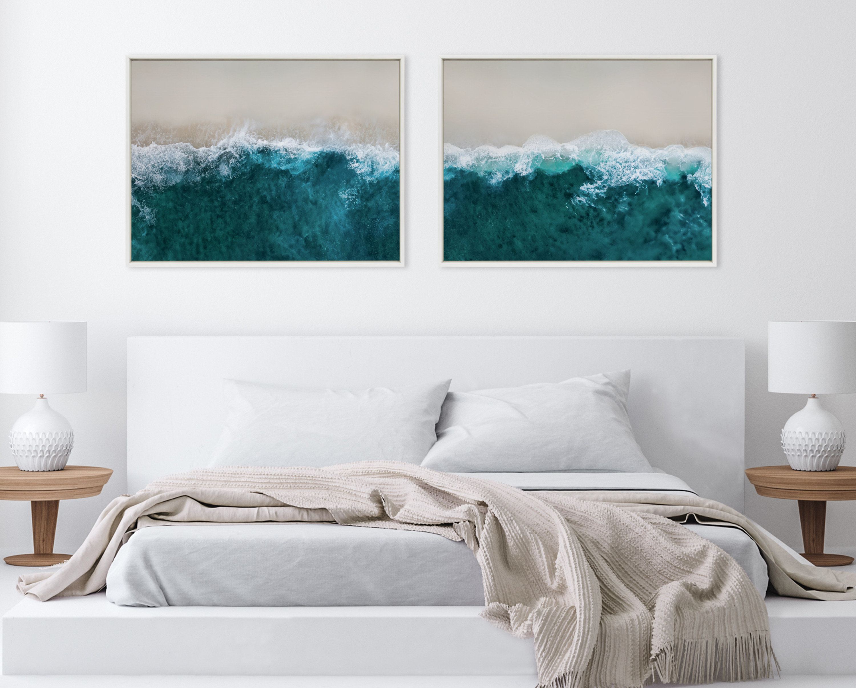 Beachcrest Home Modern Ocean Beach Waves Framed Canvas Wall Art | Wayfair