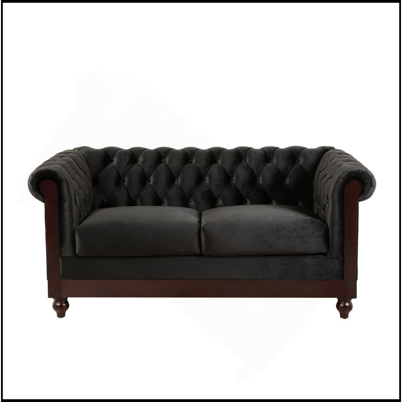 59.44" Chesterfield Velvet Loveseat Sofa,2-Person Rolled Arm Dutch Plush Upholstered Sofa Couch With Tufted Button For Living Room, Bedroom, Small Places,Black