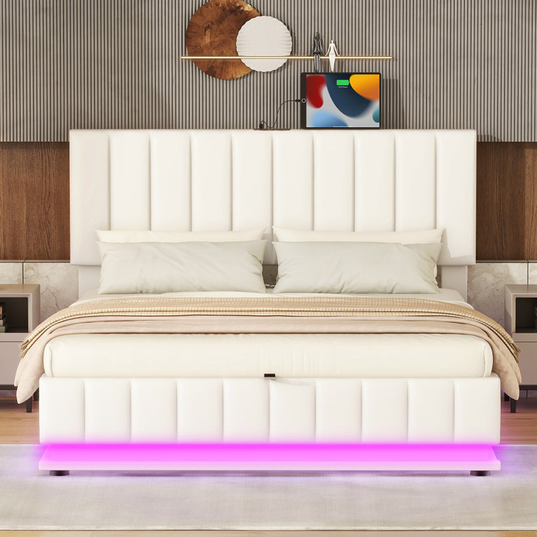 Hestel Upholstered Lift-up Storage Bed With Led and USB Ports (incomplete 1 box only )