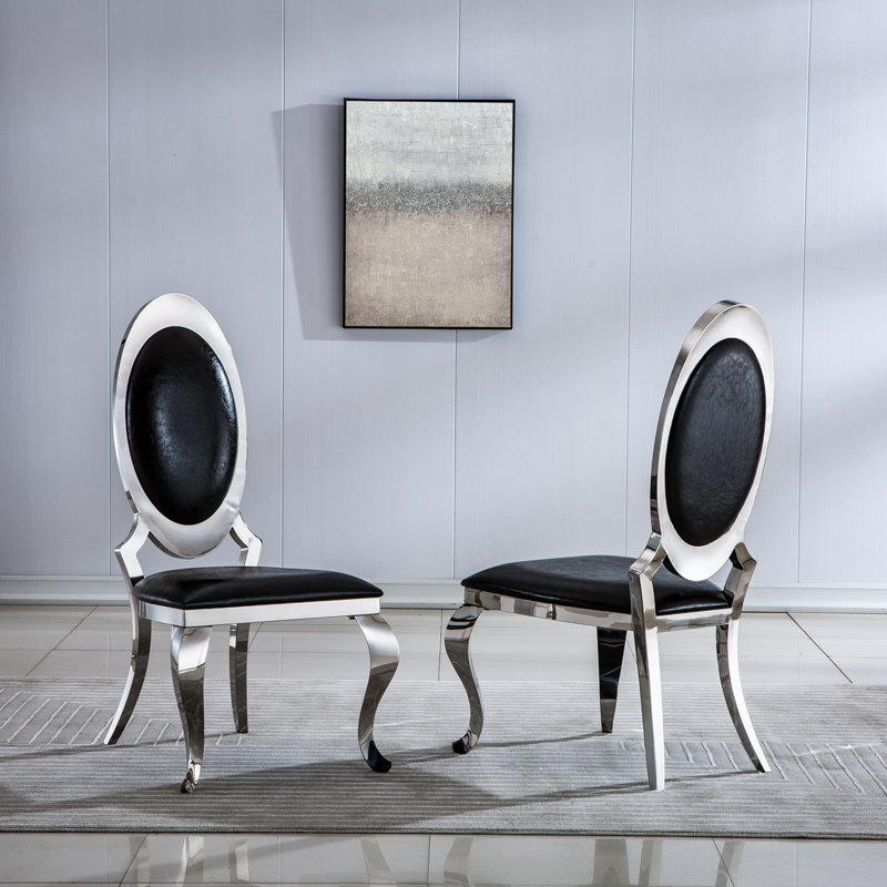 Chaise de salle à manger rembourrée Hurman, Noir / argent, Argent