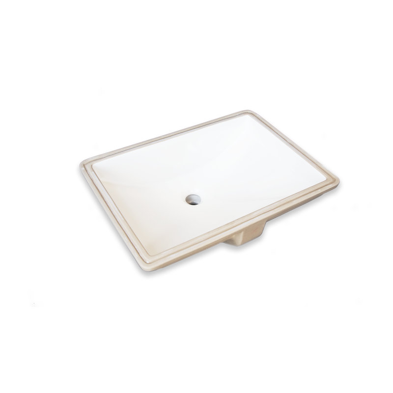 Lavabo de salle de bain rectangulaire encastré en porcelaine vitreuse avec trop-plein Rhyth Series, Blanc