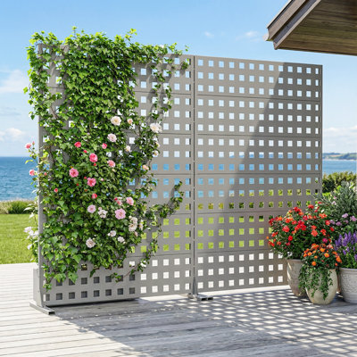 72x47x16 Inch Privacy Screens Rectangular Interlocking Grid Pattern Set of 2