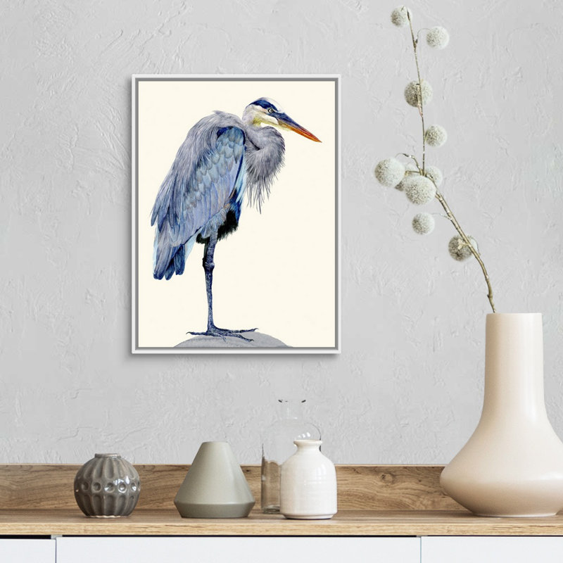 Heron Study II, art mural sur toile, H 18 po x l 14 po x P 2 po, Toile blanche encadrée