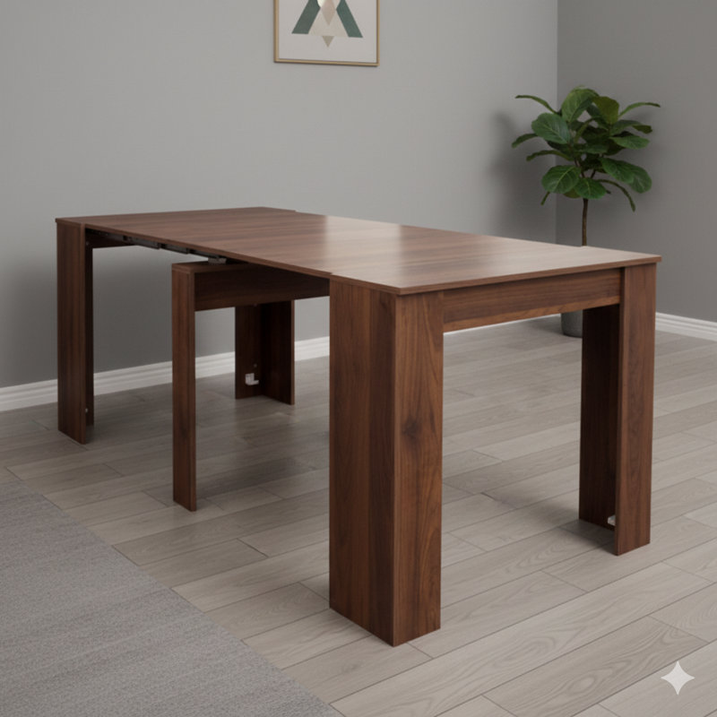 Console polyvalente au design extensible., Noyer