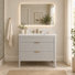Meuble-lavabo sur pied gris mat de 91 cm (36 po) avec lavabo intégré et miroir de courtoisie à DEL de 91 x 76 cm (36 x 30 po).