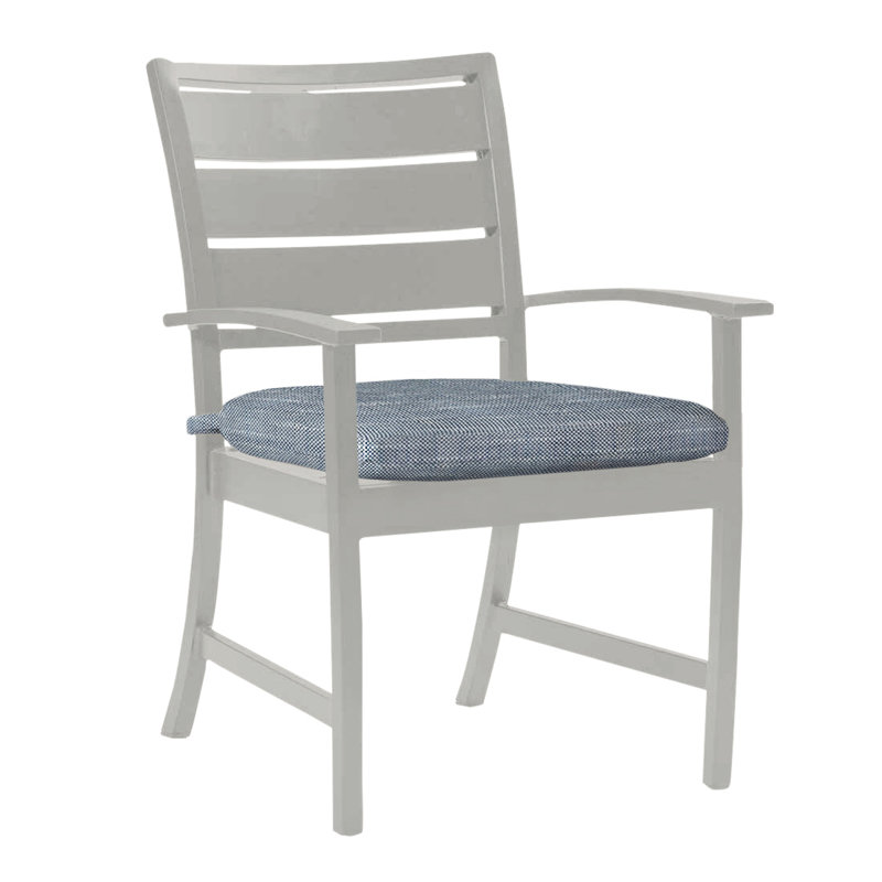 Charleston Aluminum Patio Dining Armchair with Cushions, Oyster, Rollo Chambray, Welt