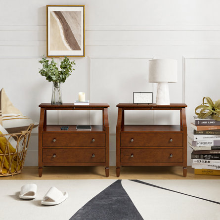 Areebe 2 - Drawer Nightstand with Pull-Out Storage Tray  and Built-In Outlets