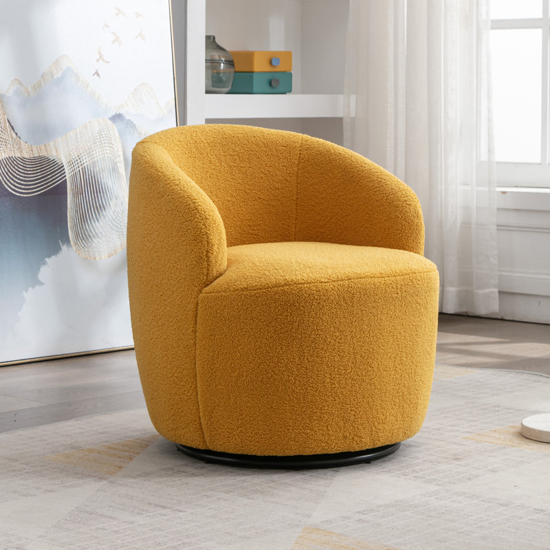 Genece Upholstered Swivel Accent Chair, Yellow Wool