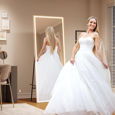 Arched Full-Length Floor Mirror with Metal Frame, Wall Mounted or Freestanding, for Bedroom or Entryway