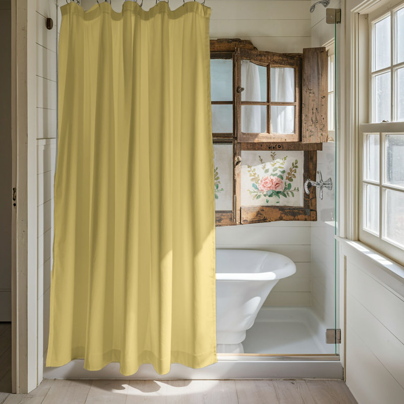 Teak Grid - Premium Shower Curtain, 74"H x 71"W, Pale Yellow