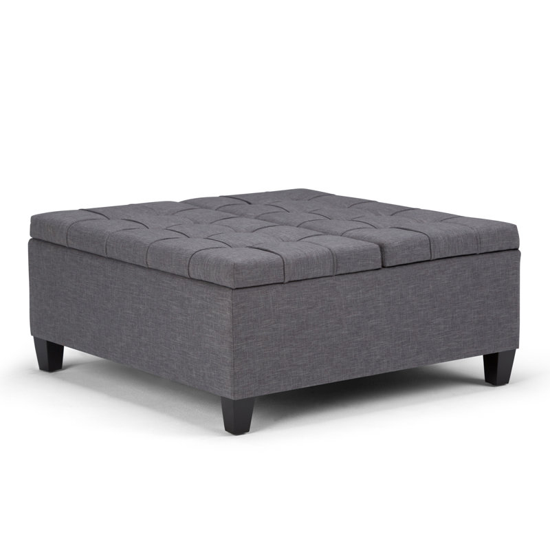Harrison 36"W Upholstered Vegan Leather Transitional Square Lift-Top Ottoman with Hidden Storage, Slate Gray Fabric