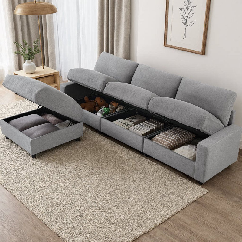 Canapé d'angle modulaire Tonic 103 po en polyester avec pouf et 4 rangements dissimulés, canapé infonuagique 3 places avec assise profonde, combinaison flexible, montage sans outils pour le salon