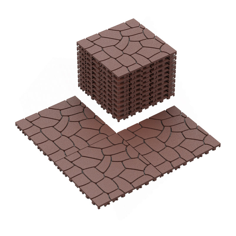 New Stone Texture 12" Deck Tiles, Red/Brown