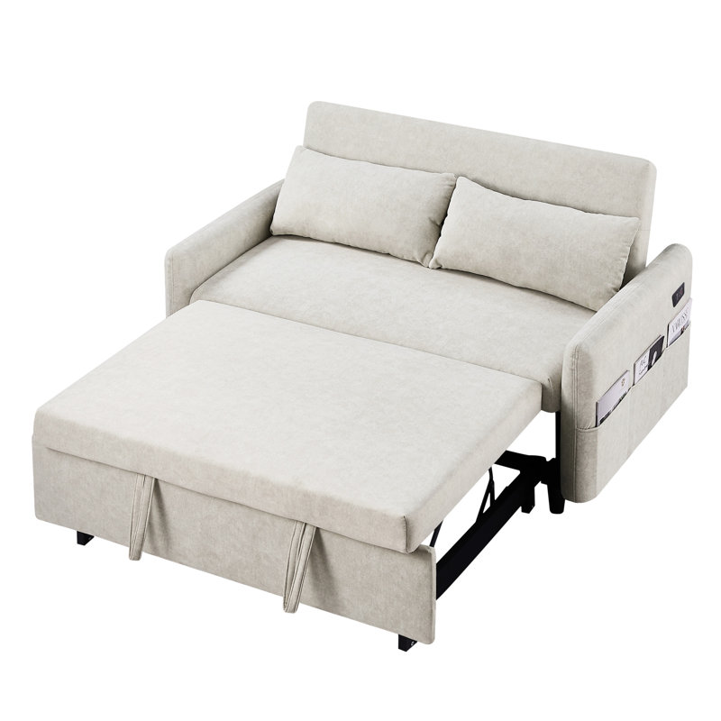 Sommeil escamotable beige avec tissu respirant, ports - pour canapé de salon réglable, ports, poches de rangement et 2 coussins dans la chambre à coucher