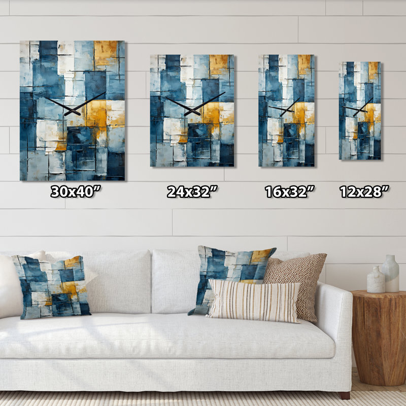 Horloge murale Cerulean Cubism Shapes I - Abstract Shapes, Très grand