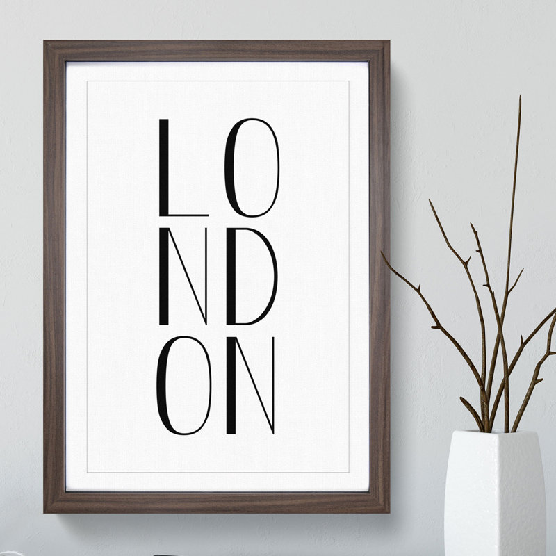 London - Picture Frame Typography, Walnut Framed, 65cm H x 48cm W x 2cm D