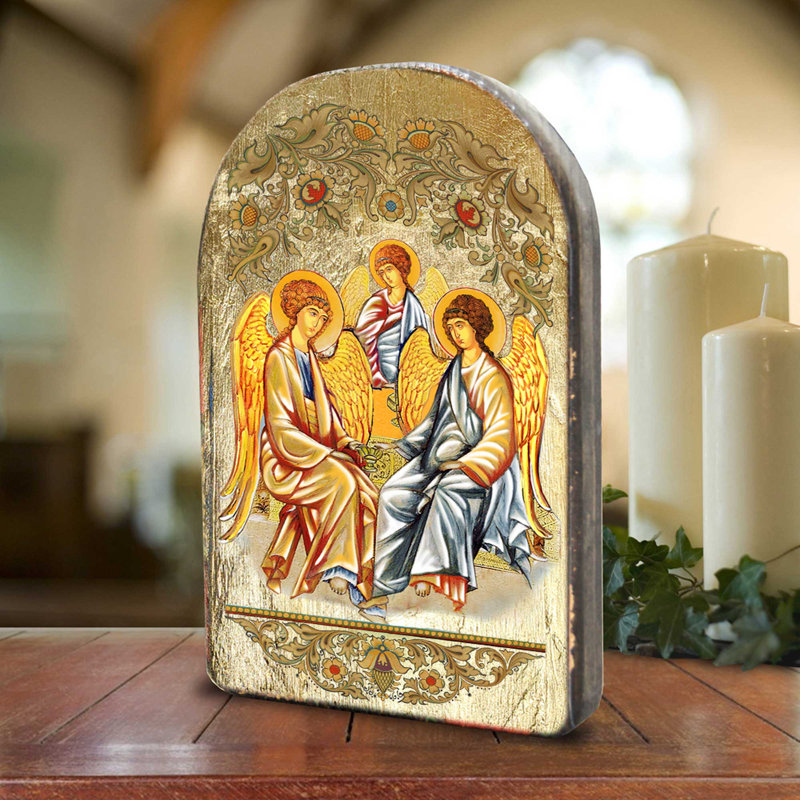 Testament de la Trinité, icône en forme de voûte en plaqué or - peinture sur bois