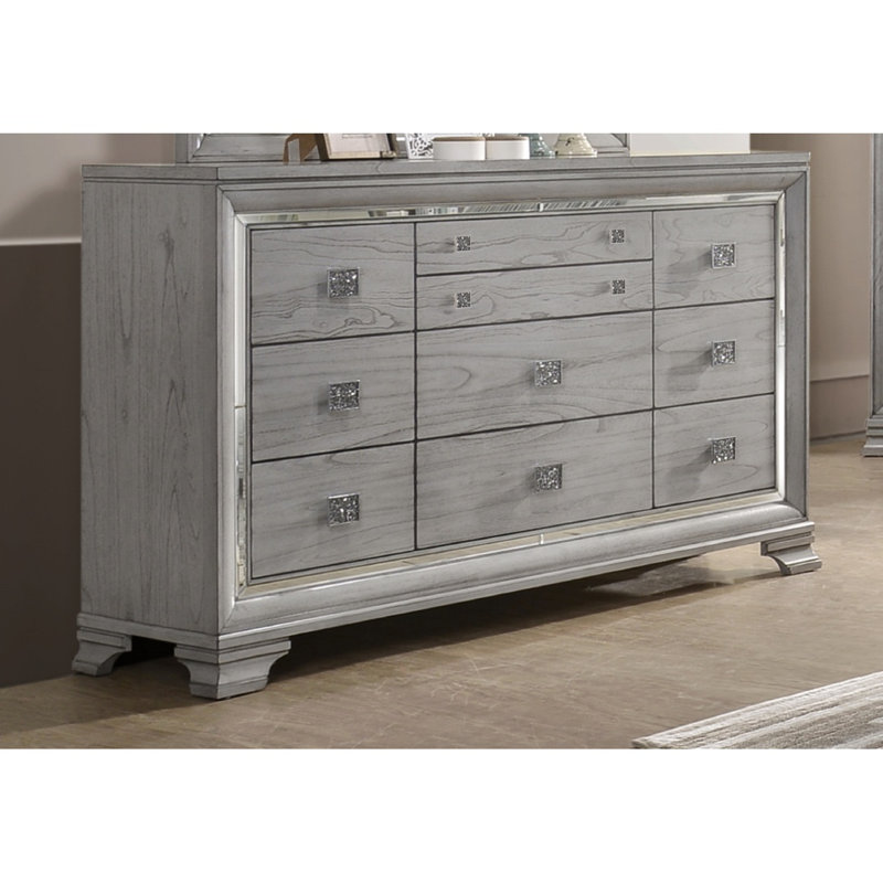Contemporain 1Pc Finition gris clair brun 6 tiroirs de rangement Commode à bijoux Miroir