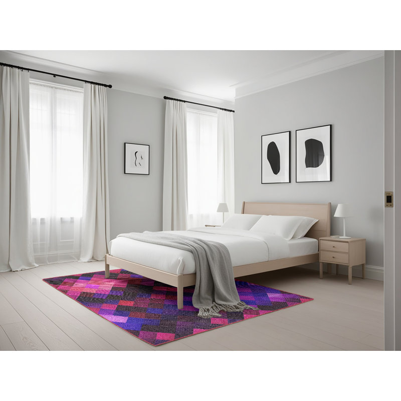 Tapis rose/noir tissé à la machine, Rectangle 5 pi x 7 pi