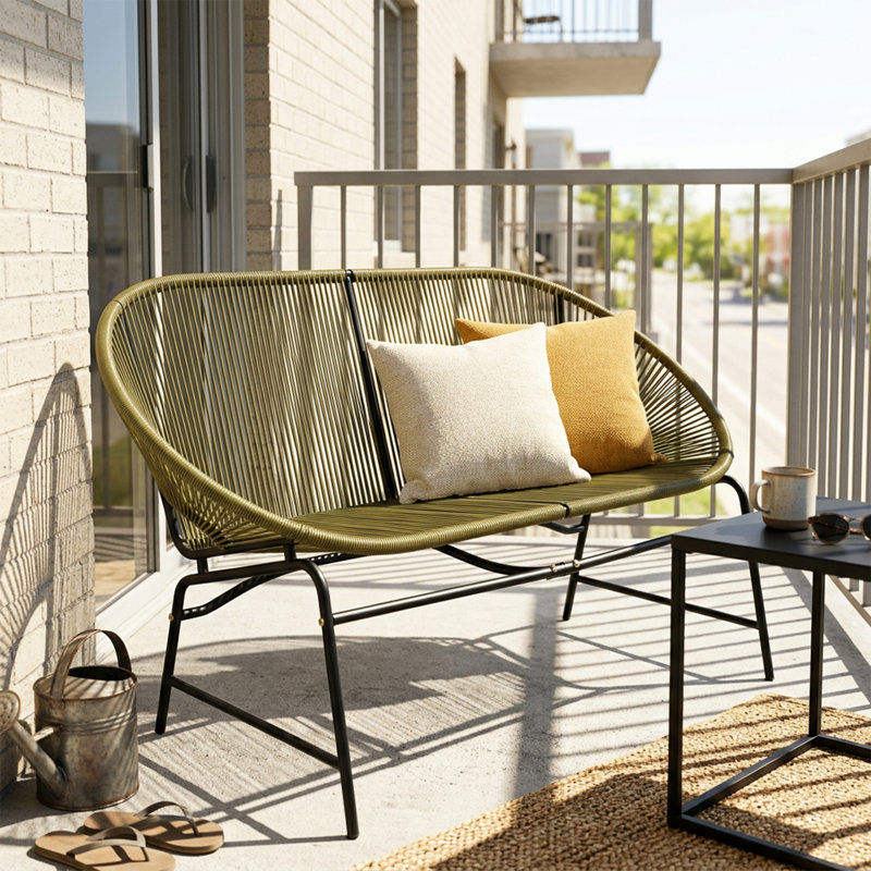Spacieux canapé de patio en fer rotin avec cadre en fer rustique moderne