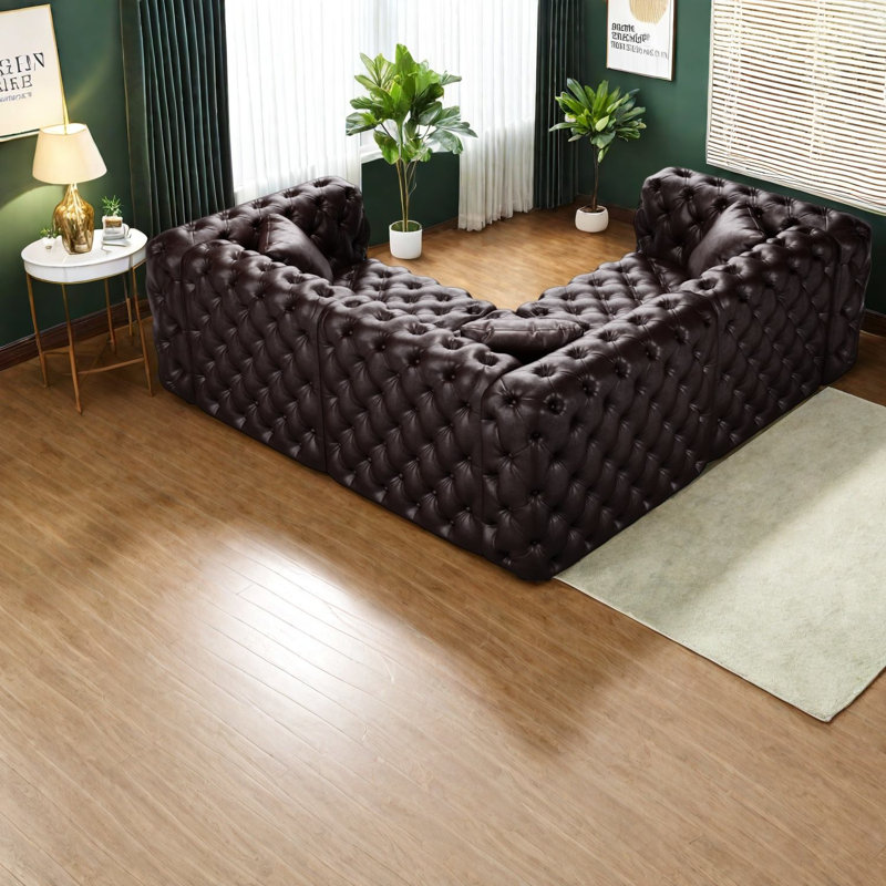 Canapé modulaire à compression en L en similicuir de 75 pouces pour la maison