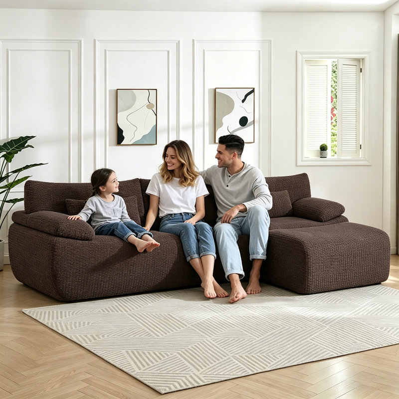 Chifley L-Shaped Modular Sectional, Cloud Boneless Couch with 1 Ottoman, Brown Corduroy, Brown Corduroy