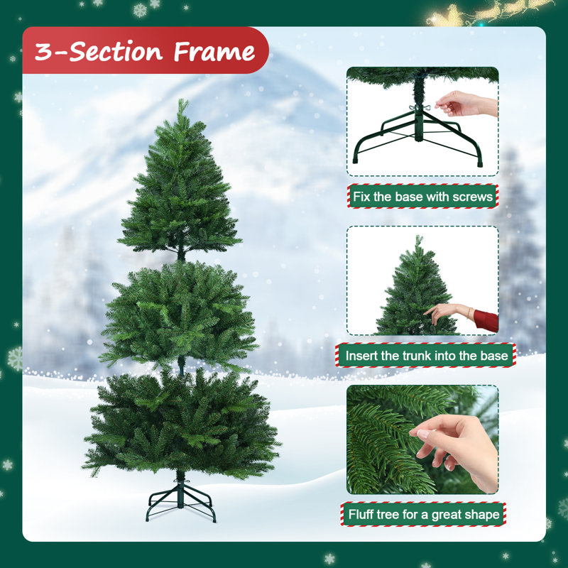 Arbre de Noël artificiel 9 pi avec 2435 pointes PE + PVC - support en métal stable, 9'
