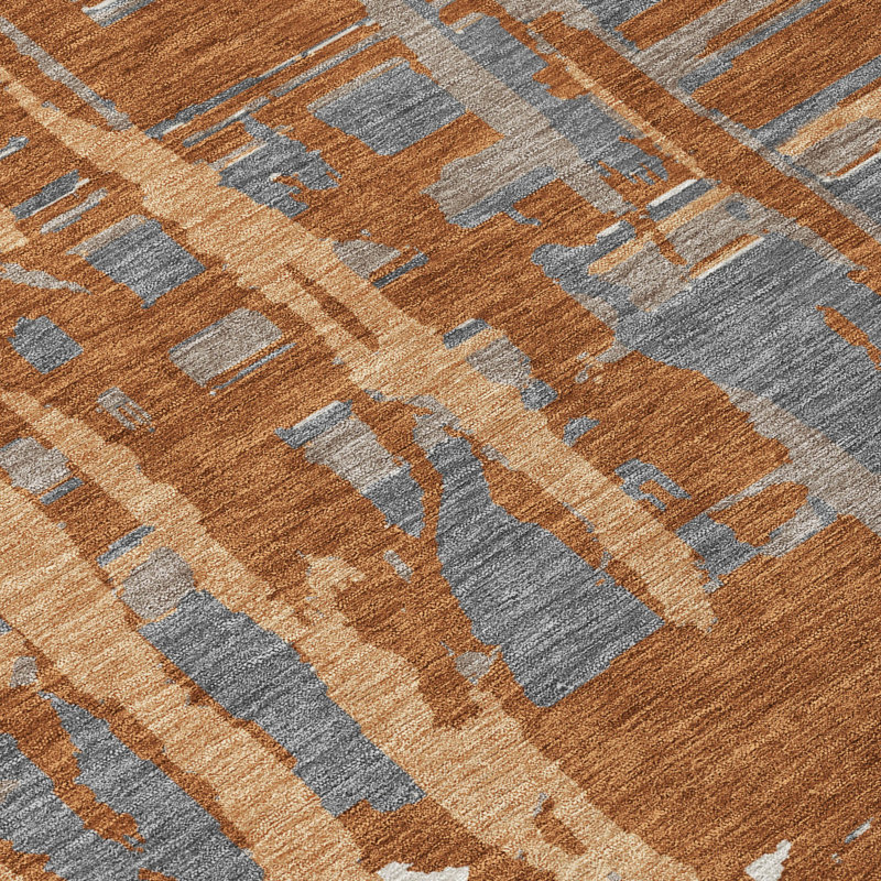Tapis abstrait lavable à la machine intérieur / extérieur ACN2989, Paprika, 9 pi x 12 pi
