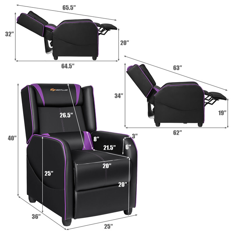 Faux Leather Recliner, Purple/Black Faux Leather