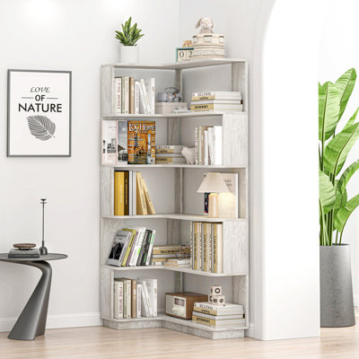 5-Tier Freestanding L-Shaped Corner Bookshelf For Living Room