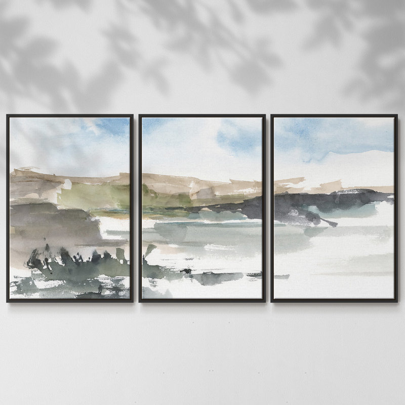 Western Lake Study I - 3 pièces, reproduction sur toile, H 24 po x l 48 po x P 2 po, Noir